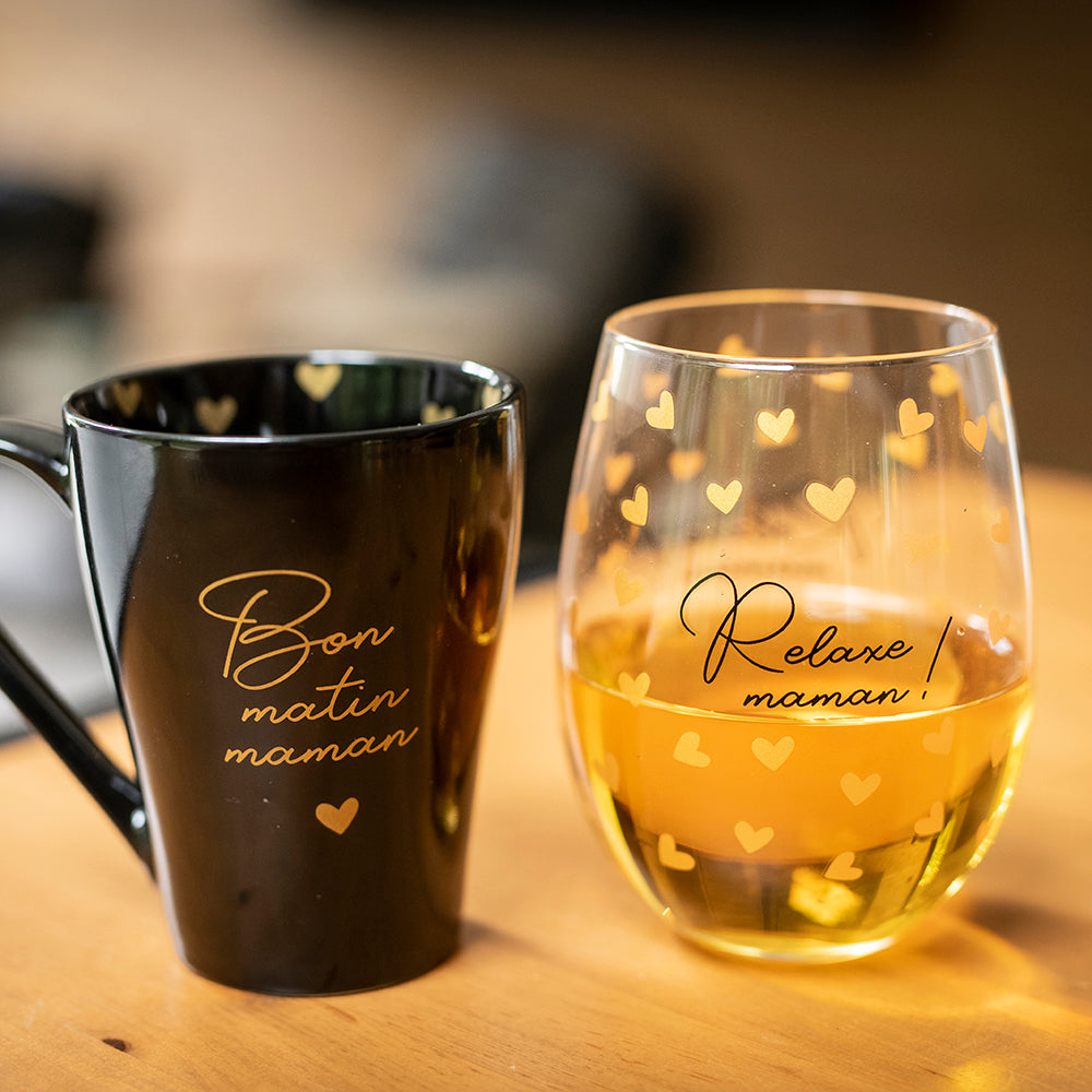 Duo tasse à café et verre à vin « Maman en or » – Collection Chantal Lacroix